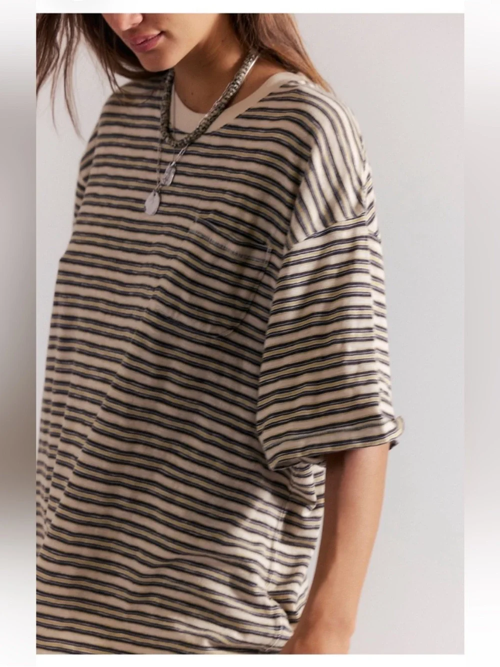 Free People NWOT All Love Striped Pocket Tee Size Small in Tea Combo